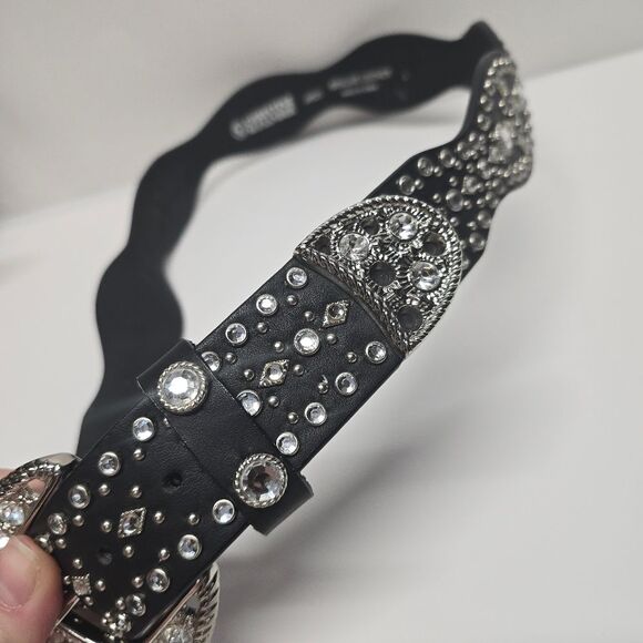 Christine Alexander Black Leather Swarovski Rhinestones Western Belt Women\'s L main image 5